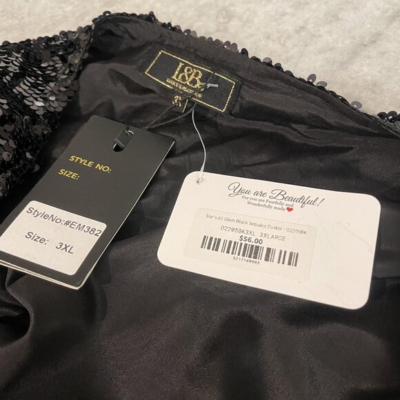 L&B Duster Womens 3XL Black Full Sequin Open Front Jacket Coat Lucky & Blessed - Picture 7 of 11